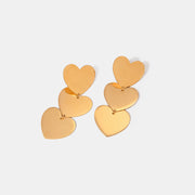 Gold-Plated Triple Heart Drop Earrings – A Bold Statement of Love and Remembrance