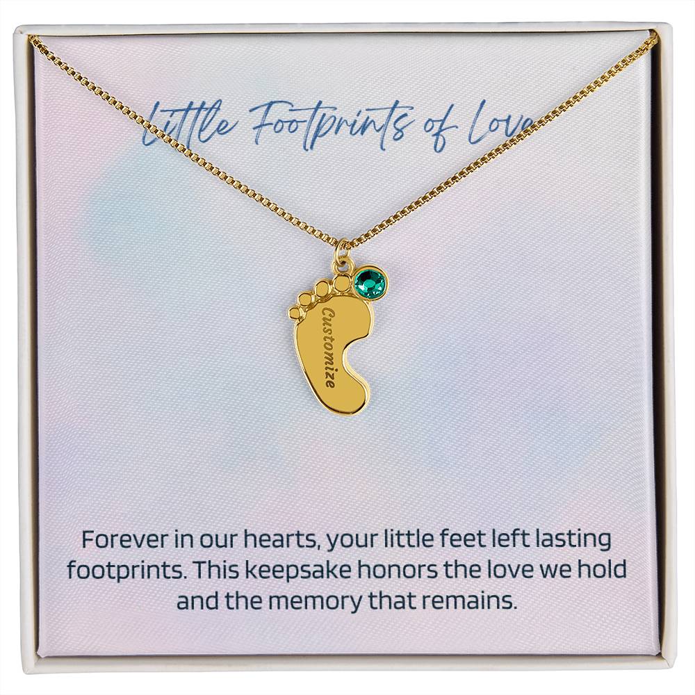 Engraved Baby Feet Necklace with Birthstone – A Cherished Keepsake for Infant Loss & Remembrance